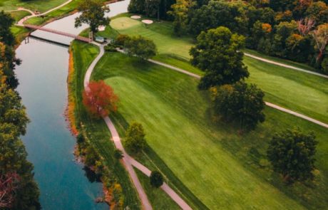 Aerial View of a suspension bridge on our Private Middletown Golf Course