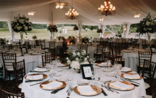 A table is set at West Hills Country Club Outdoor Ballroom